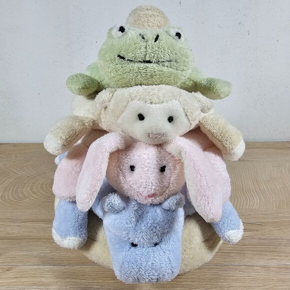 Pottery Barn Kids Ring Stacker Baby Plush Toy Bunny Hippo Lamb Frog Pastel - Picture 2 of 11
